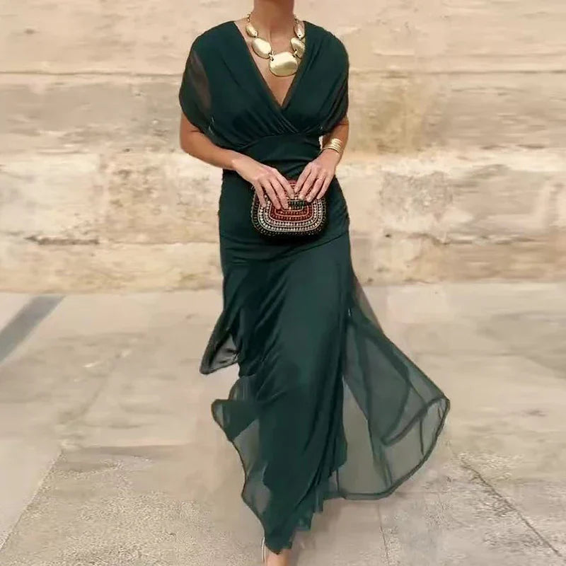 Genoveva | Mujer Vestido Largo Escote Cruzado Falda Fluida