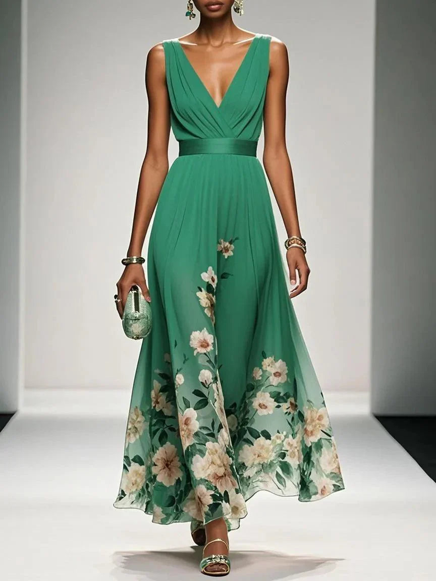 Umara | Vestido maxi de verano en chiffon con estampado floral