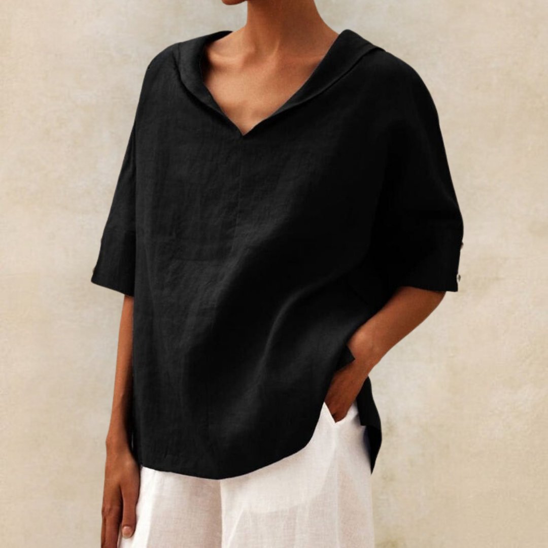 Siarah | Camesita casual de lino con cuello en V para mujer