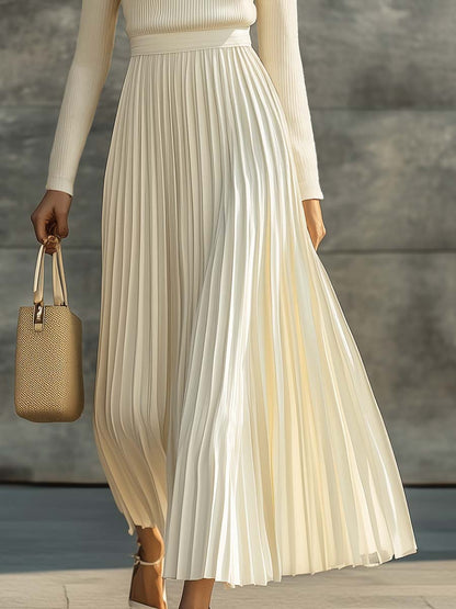 Clara | Mujer Vestido Maxi Punto Satinado Plisado