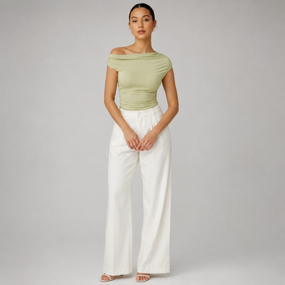 Aria – Camiseta sin mangas con cuello asimétrico para mujer
