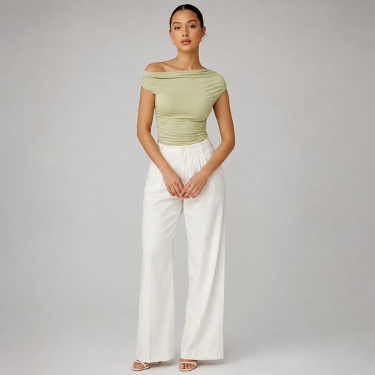 Aria – Camiseta sin mangas con cuello asimétrico para mujer