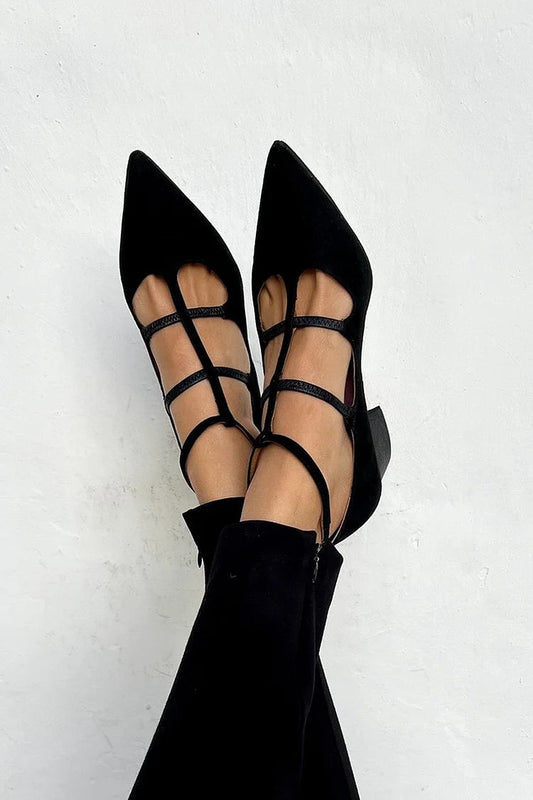 Zapatos de Tacón con Tiras Cruzadas y Punta Afila para Mujer | Ideales para la Oficina y Ocasiones Elegantes