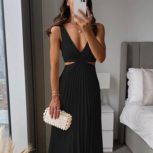 Vestido midi con escote en V y falda plisada para invitada de boda – CLAIRE ÉCLAT