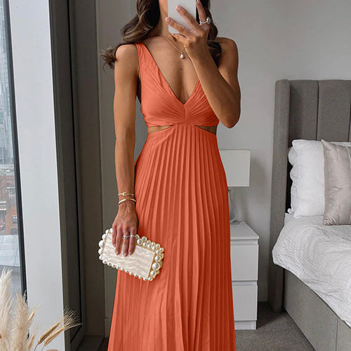 Vestido midi con escote en V y falda plisada para invitada de boda – CLAIRE ÉCLAT