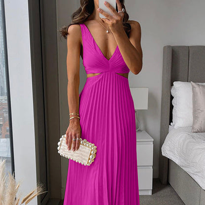 Vestido midi con escote en V y falda plisada para invitada de boda – CLAIRE ÉCLAT