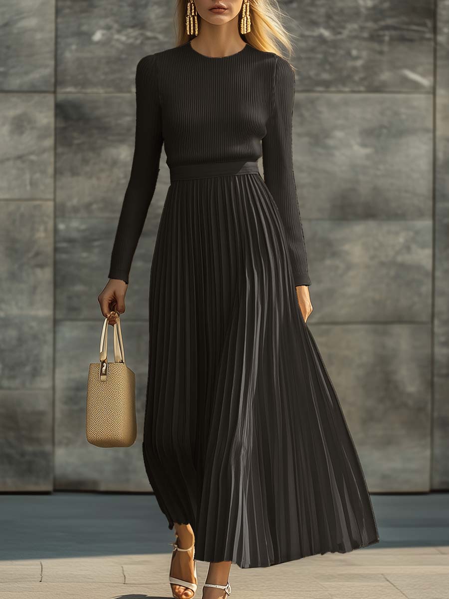 Clara | Mujer Vestido Maxi Punto Satinado Plisado