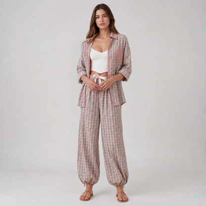 COSYCOTTON – Conjunto de blusa de dos piezas para mujer, confeccionado en algodón suave y elástico.