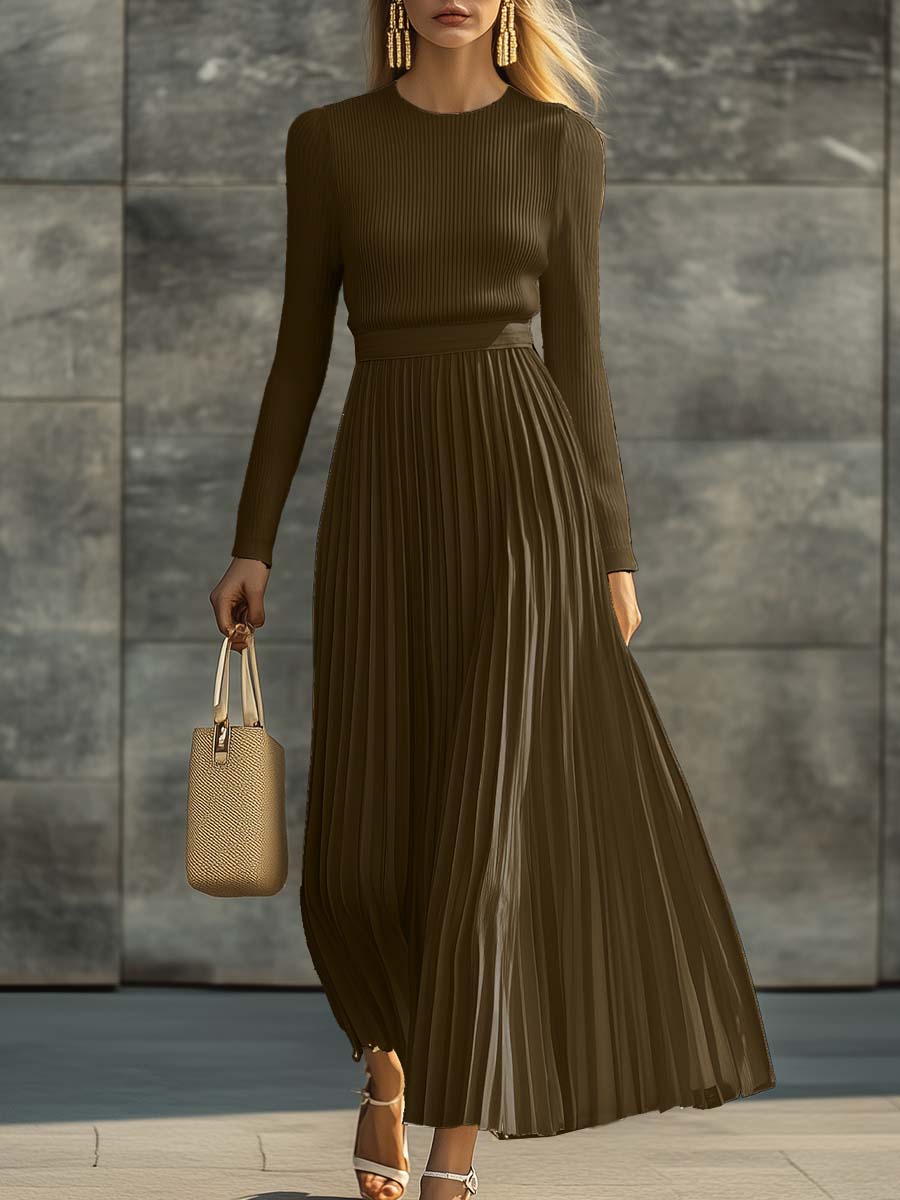 Clara | Mujer Vestido Maxi Punto Satinado Plisado