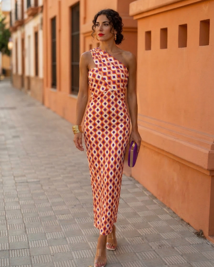 Andrea | Vestido midi de verano asimétrico de un solo hombro