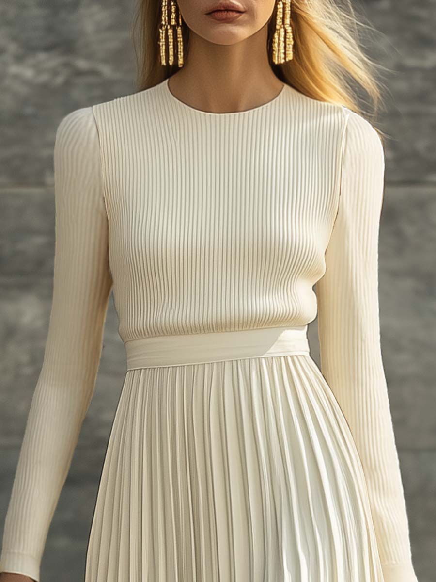 Clara | Mujer Vestido Maxi Punto Satinado Plisado