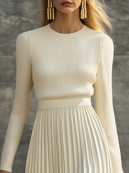 Clara | Mujer Vestido Maxi Punto Satinado Plisado