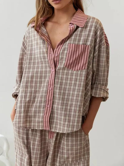 COSYCOTTON – Conjunto de blusa de dos piezas para mujer, confeccionado en algodón suave y elástico.