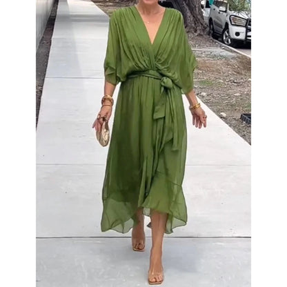 Camila | Vestido midi para mujer con escote en V y cinturón