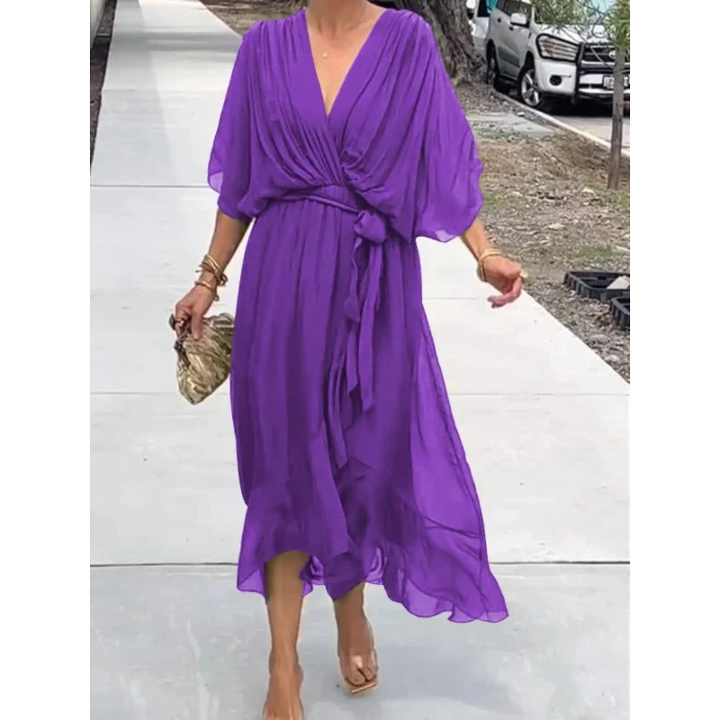 Camila | Vestido midi para mujer con escote en V y cinturón