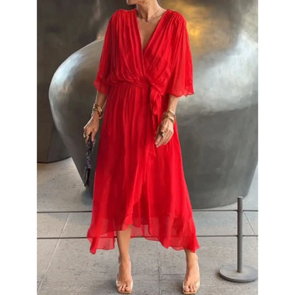 Camila | Vestido midi para mujer con escote en V y cinturón