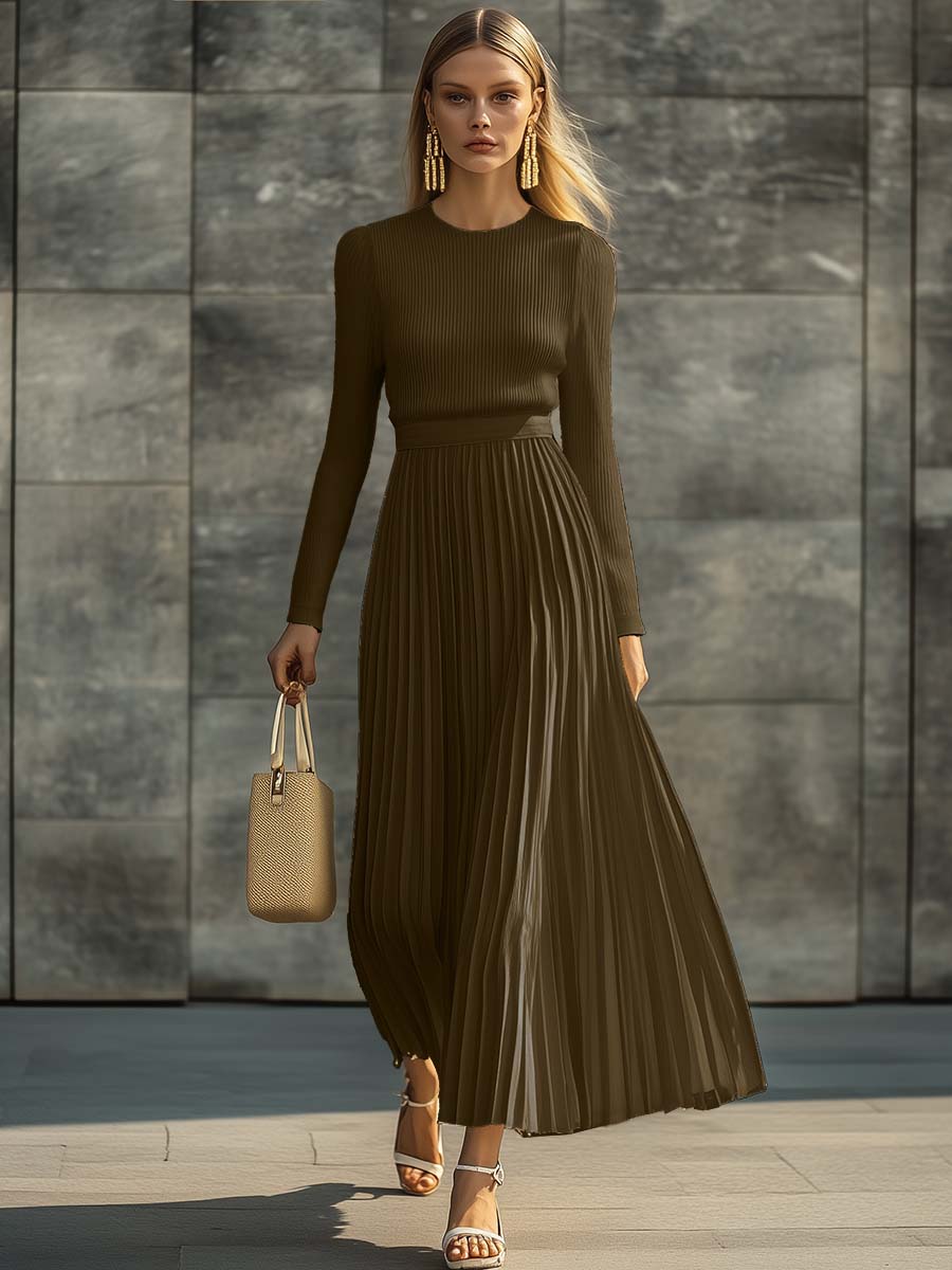 Clara | Mujer Vestido Maxi Punto Satinado Plisado