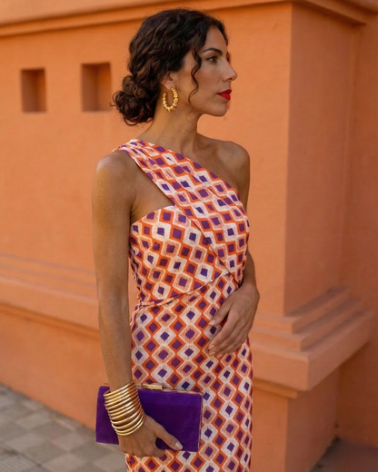 Andrea | Vestido midi de verano asimétrico de un solo hombro