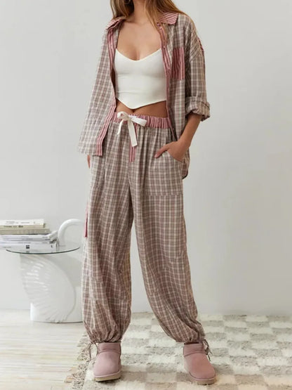 COSYCOTTON – Conjunto de blusa de dos piezas para mujer, confeccionado en algodón suave y elástico.