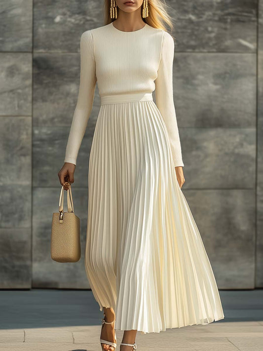 Clara | Mujer Vestido Maxi Punto Satinado Plisado