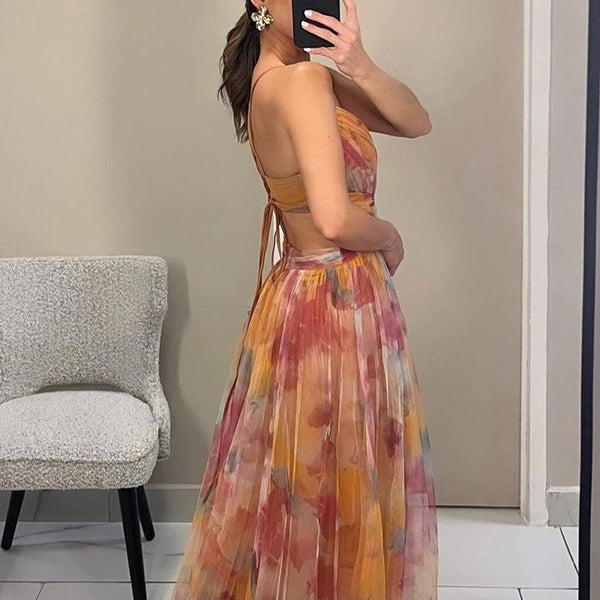 Vestido largo floral con caída fluida y estilo romántico – VIOLETTE BLOOM
