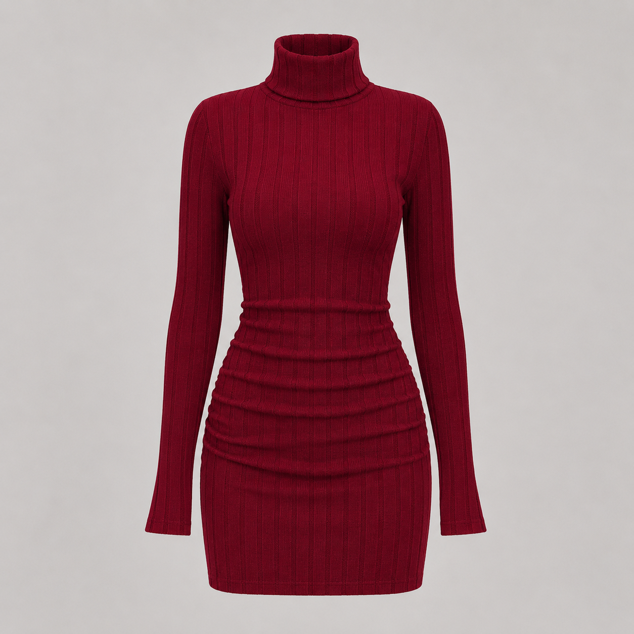 Serena – Vestido de canalé de cuello alto y largo midi para mujer