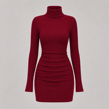 Serena – Vestido de canalé de cuello alto y largo midi para mujer