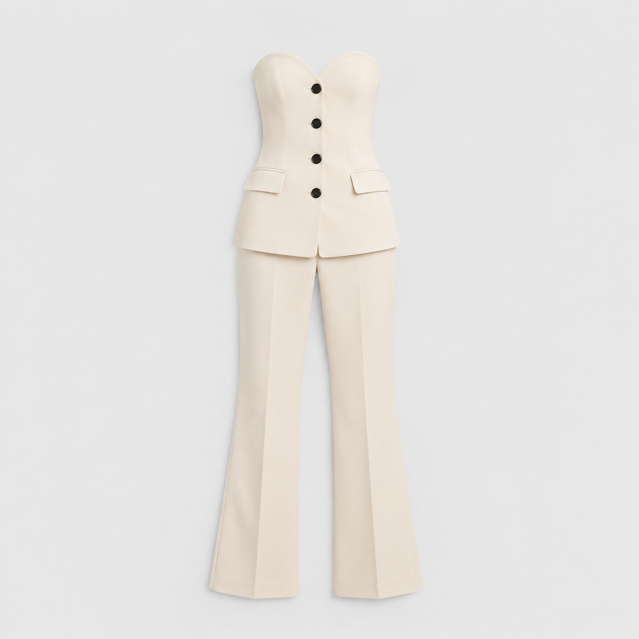 Verona – Conjunto elegante de blazer sin tirantes con botones y pantalón de pierna ancha para mujer