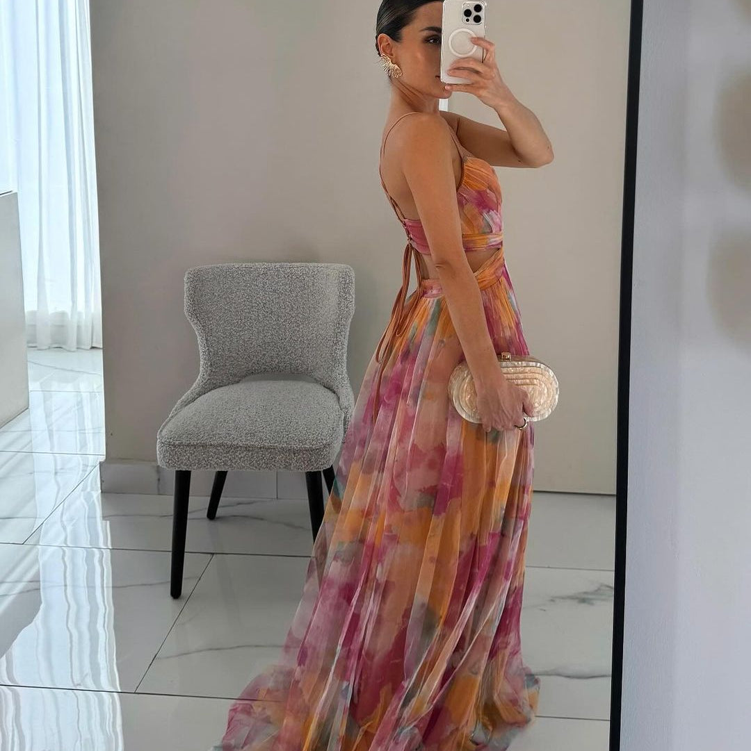Vestido largo floral con caída fluida y estilo romántico – VIOLETTE BLOOM