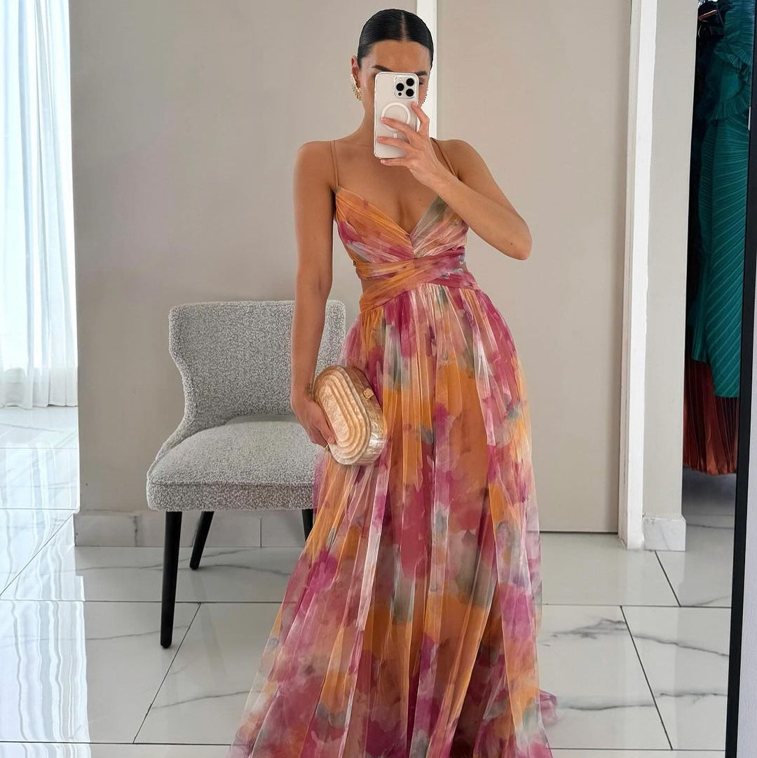 Vestido largo floral con caída fluida y estilo romántico – VIOLETTE BLOOM