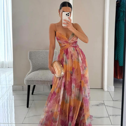 Vestido largo floral con caída fluida y estilo romántico – VIOLETTE BLOOM