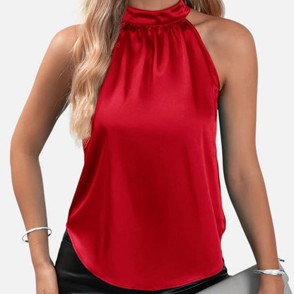 Dorella – Blusa de satén con cuello halter para mujer