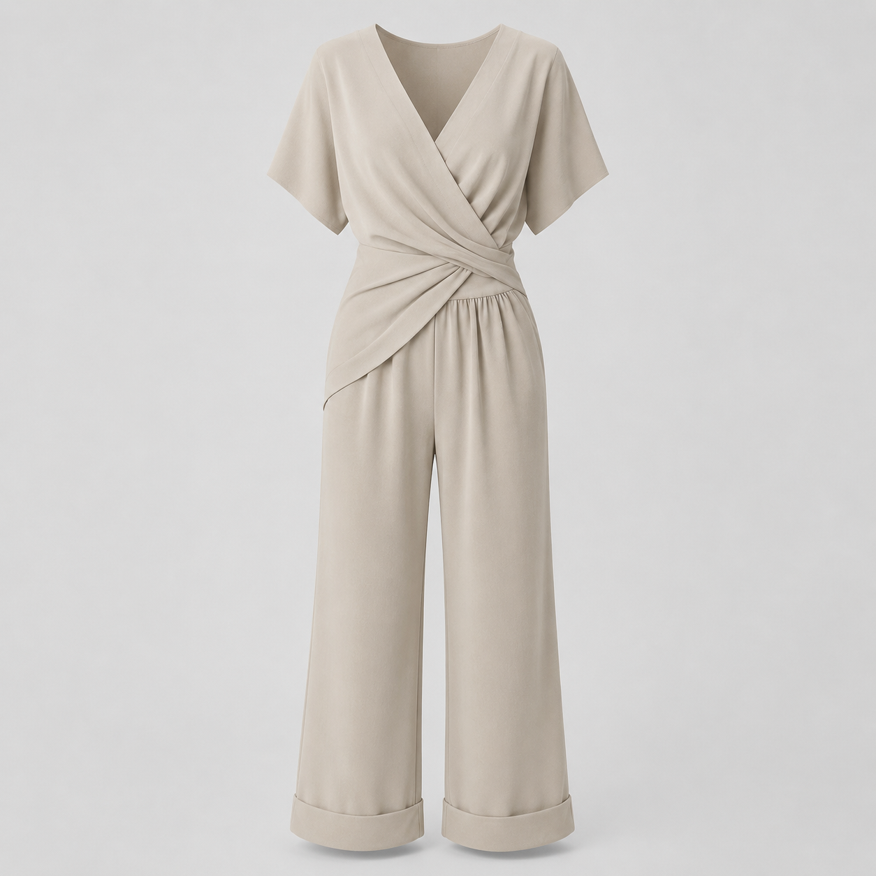 Amélie – Conjunto elegante de dos piezas con camisa y pantalón ancho para mujer