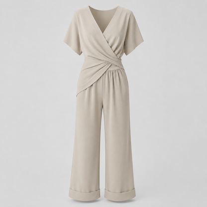Amélie – Conjunto elegante de dos piezas con camisa y pantalón ancho para mujer