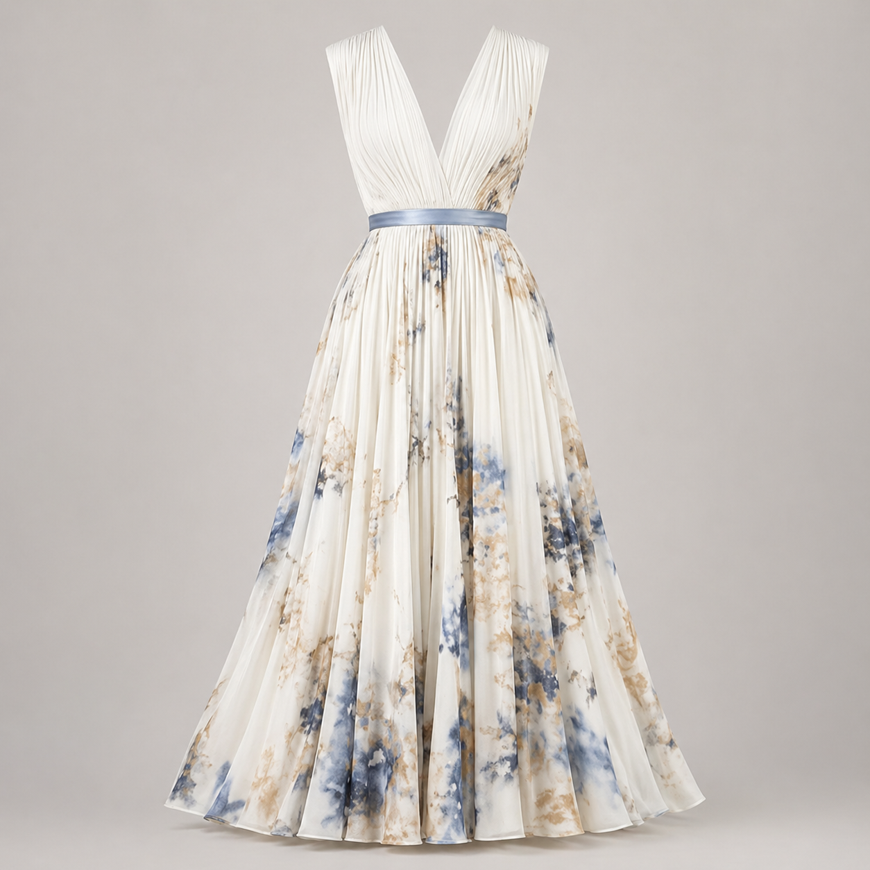 Vestido largo floral con escote en V y falda plisada para invitada de boda – FLORENCE VÉRA