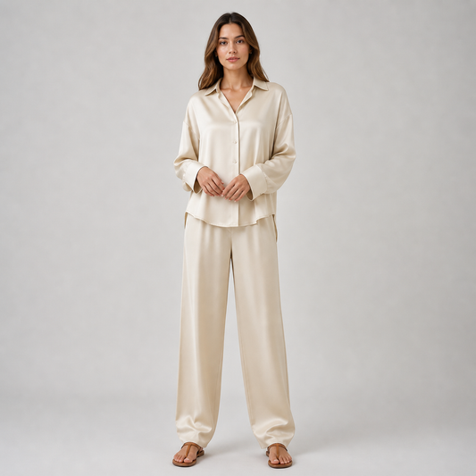 ADDIE – Blusa de seda y cómoda de manga larga para mujer