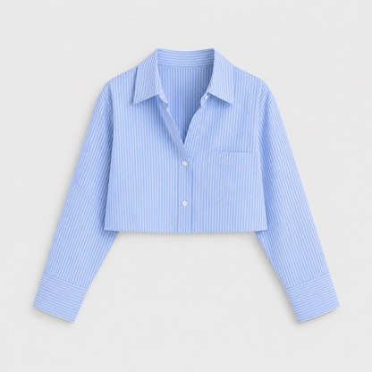 Celestia – Camisa crop con espalda abierta y rayas finas para mujer