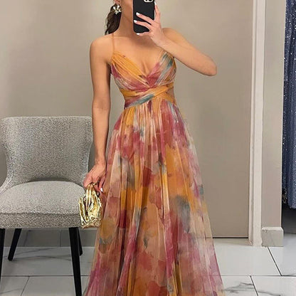 Vestido largo floral con caída fluida y estilo romántico – VIOLETTE BLOOM