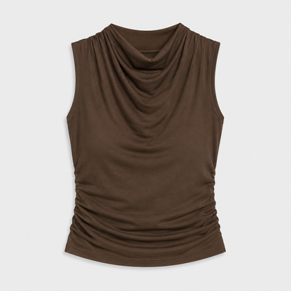 Kaia – Top sin mangas con cuello drapeado y peplum para mujer