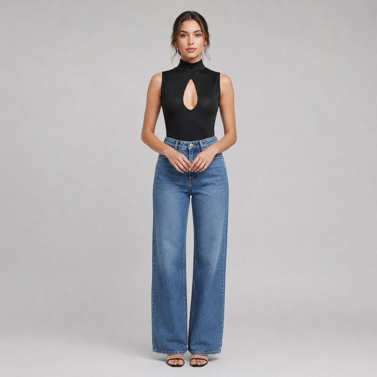 Celina – Top de cuello alto con abertura decorativa para mujer