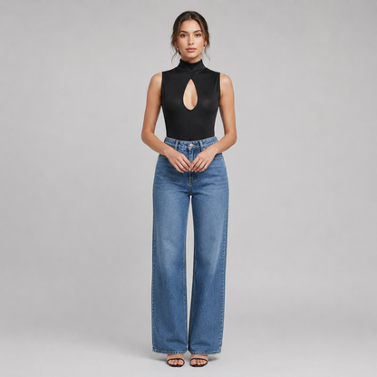 Celina – Top de cuello alto con abertura decorativa para mujer