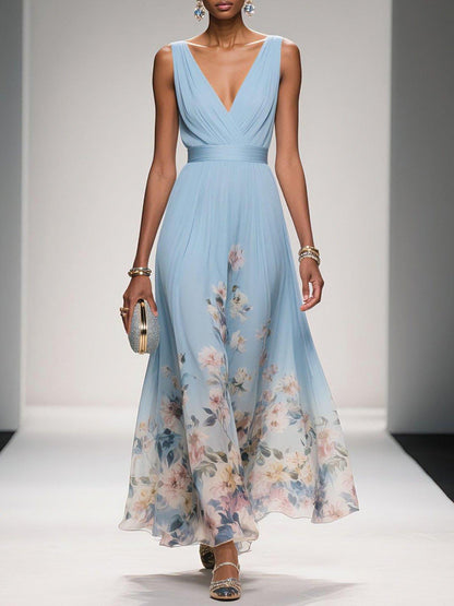 Umara | Vestido maxi de verano en chiffon con estampado floral