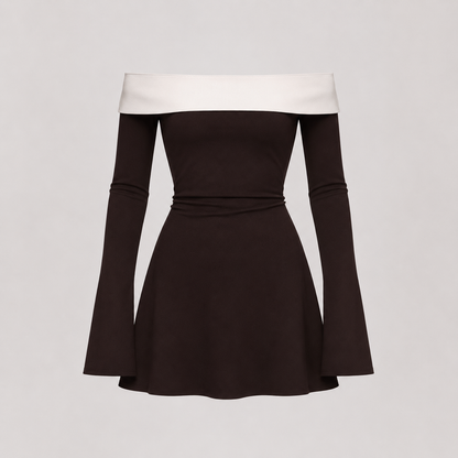 Ofelia | Mujer Vestido Corto Hombros Descubiertos Bloques Color