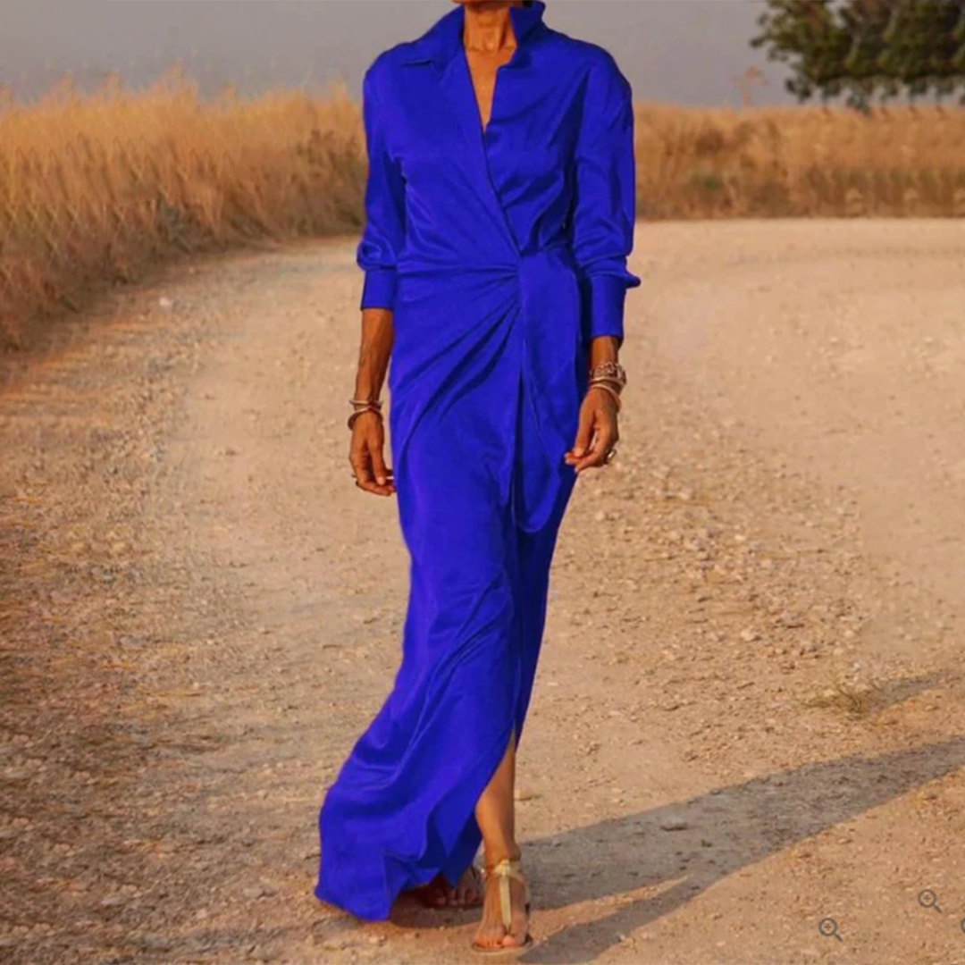 Adelmo | Vestido largo cruzado con mangas largas | Maxi
