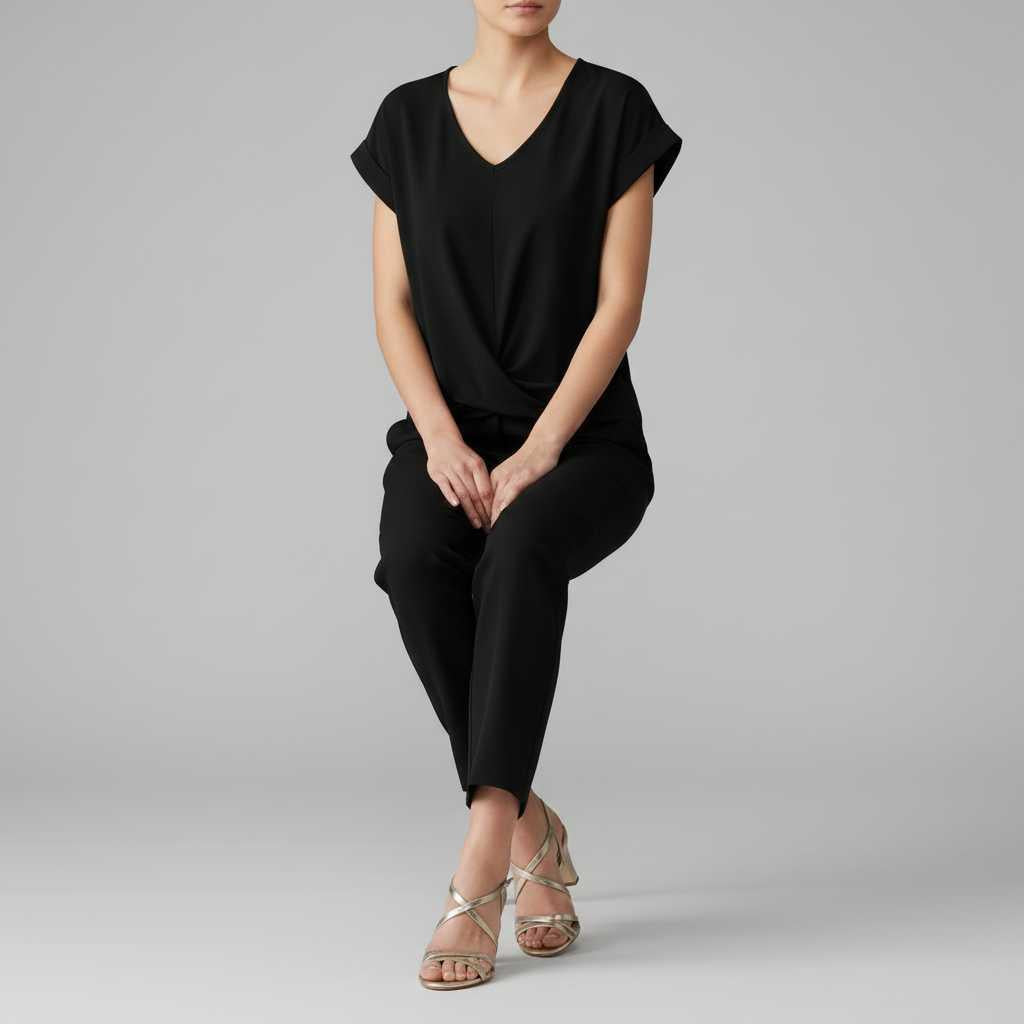 Camiseta Mujer Escote en V Con Detalle Retorcido | Top Casual