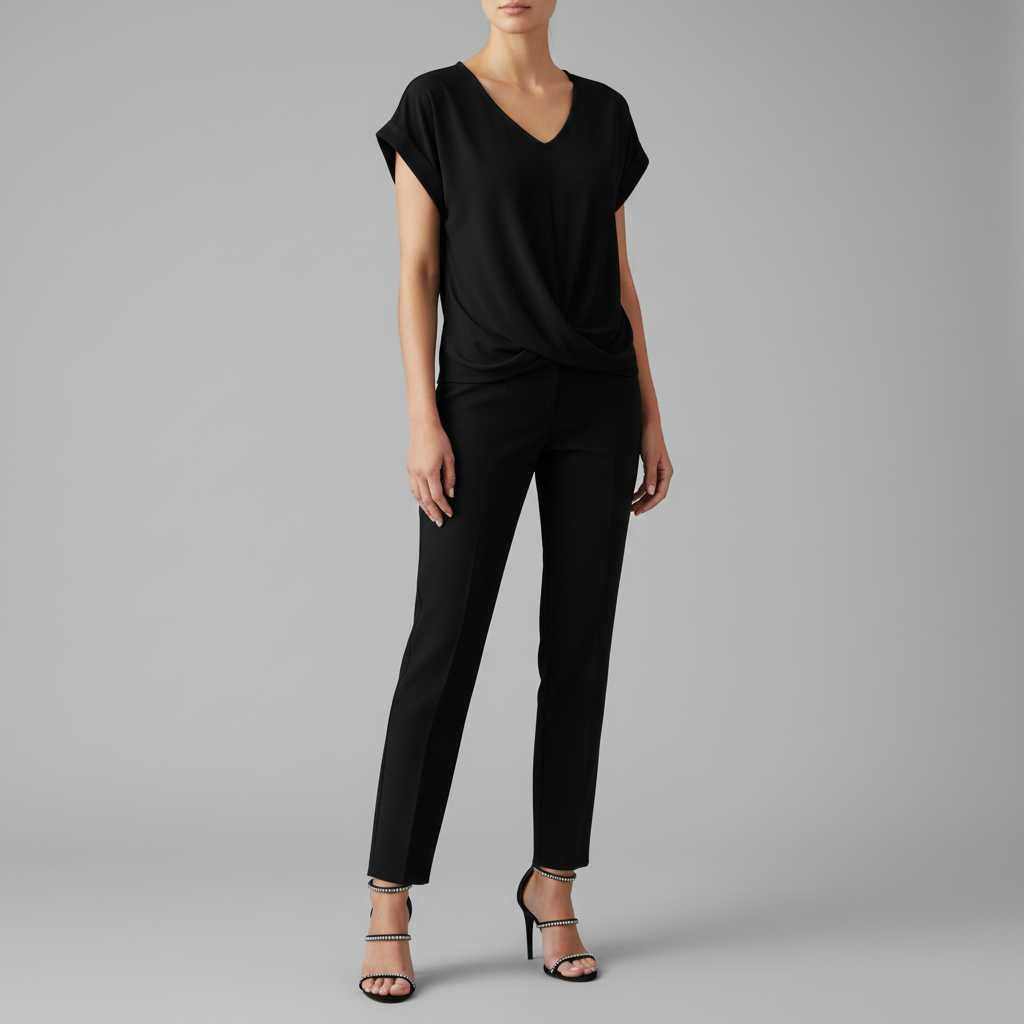 Camiseta Mujer Escote en V Con Detalle Retorcido | Top Casual