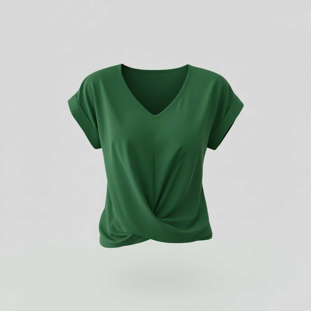 Camiseta Mujer Escote en V Con Detalle Retorcido | Top Casual