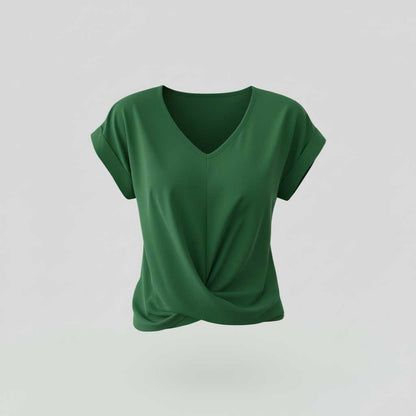 Camiseta Mujer Escote en V Con Detalle Retorcido | Top Casual