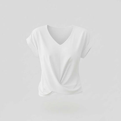 Camiseta Mujer Escote en V Con Detalle Retorcido | Top Casual