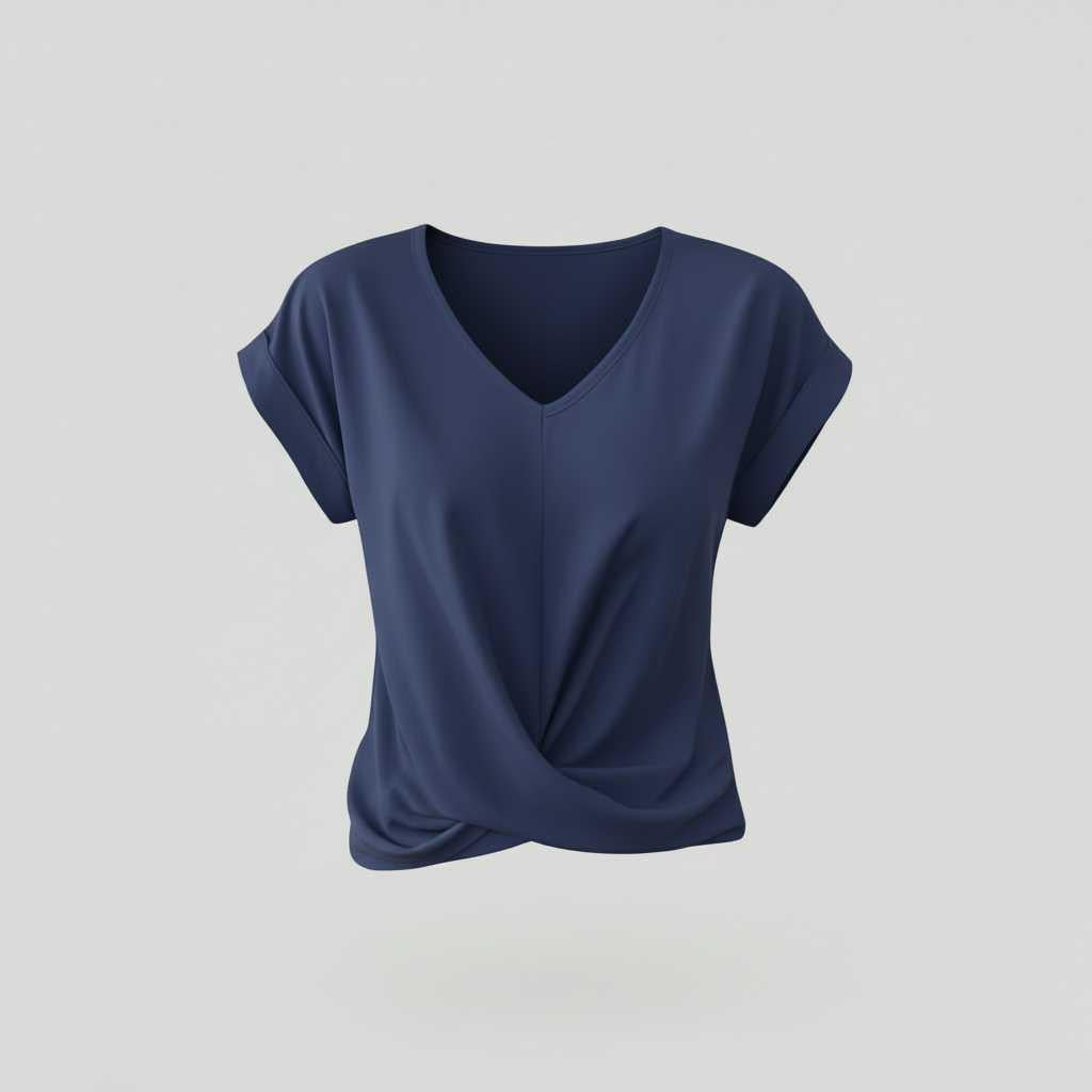 Camiseta Mujer Escote en V Con Detalle Retorcido | Top Casual